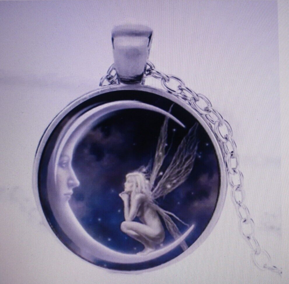Fairy Moon Bubble Necklace Silvertone Jewelry Celestial