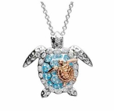Necklace pendant; Clear CZ's Multi Color Turtle w/ 18" Silvertone Chain NEW