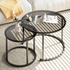 Mesa de centro nido de vidrio gris, juego de 2