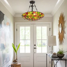 Pendant Light  Antique Stained Glass Inverted Ceiling Pendant  Lamp Chandeliers