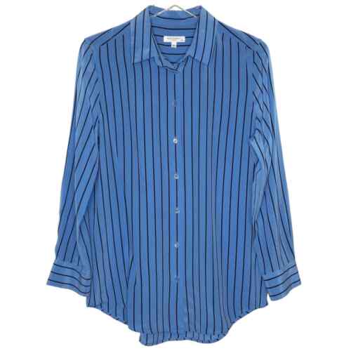 Equipment Femme M Womens Essentials Silk Shirt Striped Blue Black - Picture 1 of 9