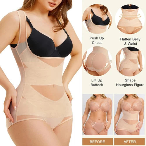 Women Tummy Control Shapewear Bodysuit Hi-waist Butt Lifter Open Bust Slimming - Picture 10 of 23