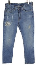 Levi's 514 Jean Homme Droit W32 L32 Reconditionné Bleu Zippé Denim Effet Usé