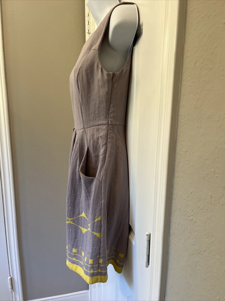 Esley Sz S подходит Расклешенный платье без рукавов хлопковая смесь серый желтый карманы собранными в Рюш - Изображение 4 из 4