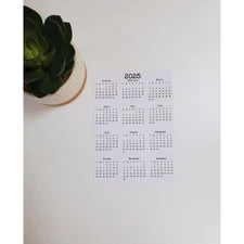 Year At A Glance Cardstock Calendar | NOT A STICKER | White Cardstock | 5" x 7"
