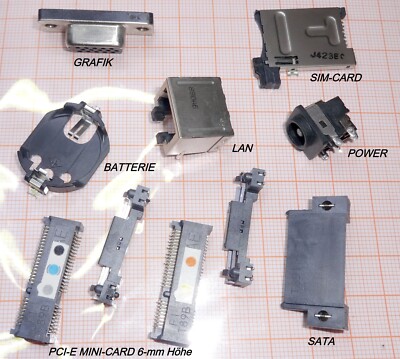 SATA DC-Jack LAN Batt. SIM-Card Grafik PCI-E Mini-Card 6mm Buchse Laptop 10-Teil