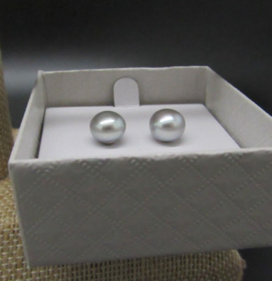 HONORA PEARL STERLING SILVER gray  PEARL STUD EARRINGS 10MM NEW IN BOX