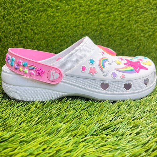 Skechers Foamies Heart Charmer Girl Size 5Y White Pink Beach Casual Clog Sandals