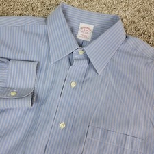 Brooks Brothers Mens 16-34 Blue Striped Button Up Long Sleeve