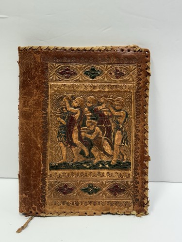 Vintage Handmade Tooled Leather Embossed Etruscans Italy Bible Diary Book Cover