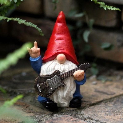 Garden Gnome with Guitar 7.1'' Figurine Ornament for Indoor Outdoor Decor