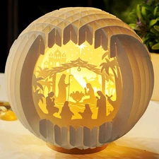 Light up Nativity Scene Indoor with LED Light for Tabletop, Paper Christmas Jesu