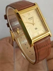 Vintage Seiko Slim Tank Quartz Men Golden Dial Dress Watch-Free DDP Shipping
