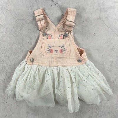 OshKosh B'gosh Trägerkleid Baby 12 Monate rosa Denim Glitzer Tüll Latzhose