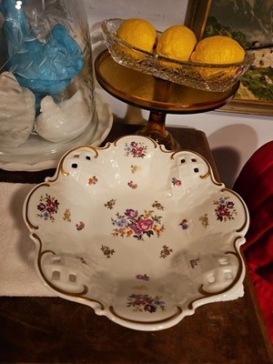 Fine China Reticulated Four Footed Bowl Made In German Democratic Republic 11 In