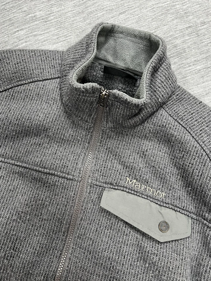 Marmot Jacket Mens XL Gray Wool Blend Fleece Full Zip Sweater Knit P43960 - Image 2 of 4