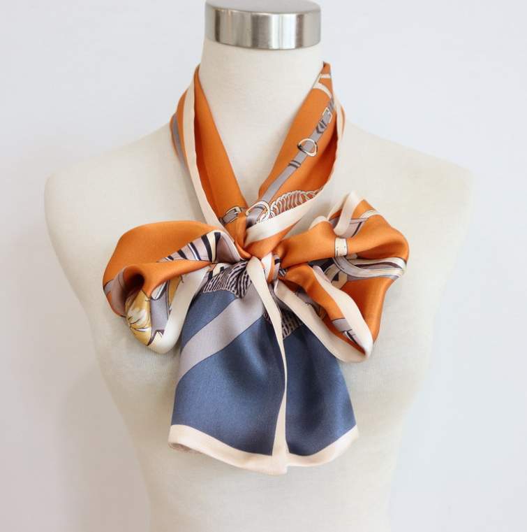 100% Silk Mulberry Shawl Scarf 150x16cm Chain Print Bandanna Wrap