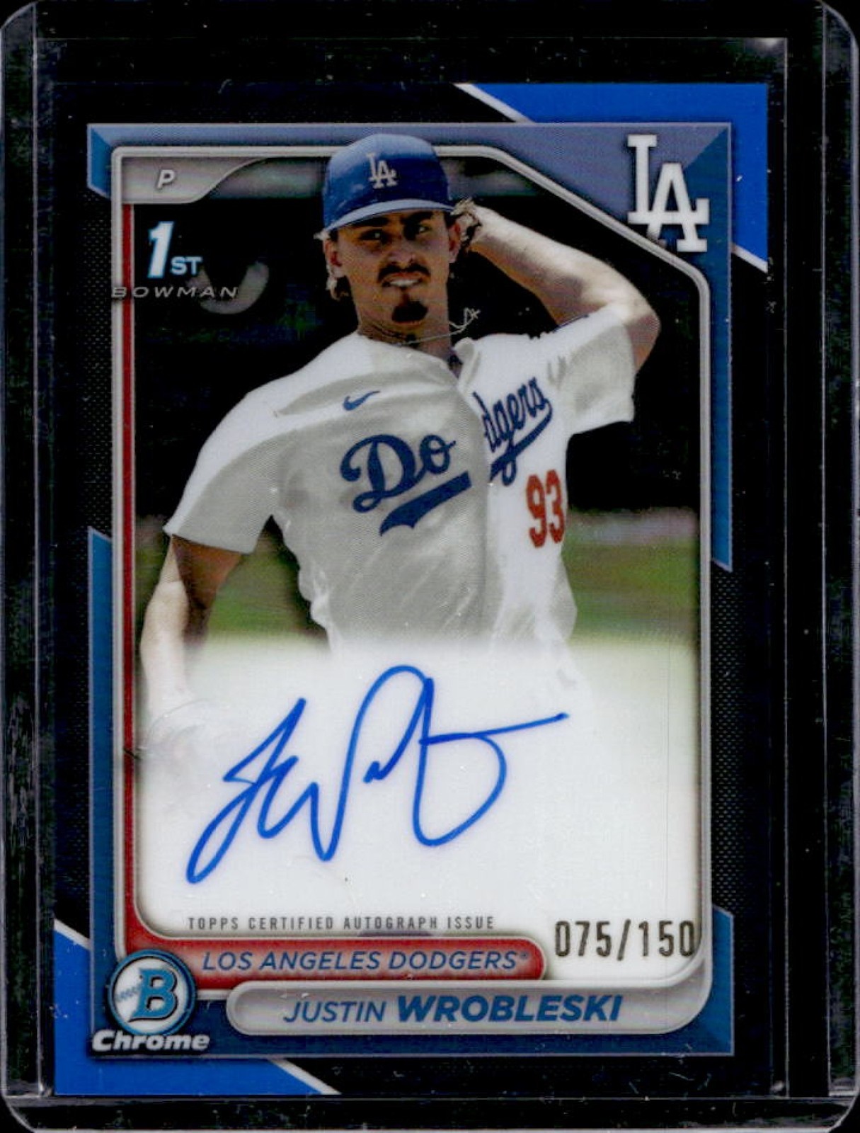 2024 Bowman Chrome Justin Wrobleski Auto Blue Refractor 1st #75/150
