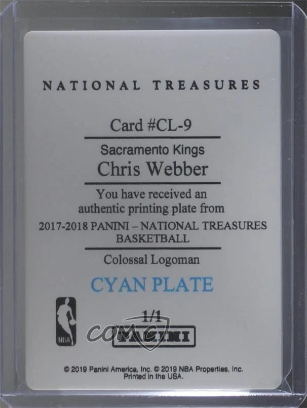 2017-18 National Treasures Printing Plate Cyan 1/1 Chris Webber HOF Logoman 0c3 - Image 2 of 3