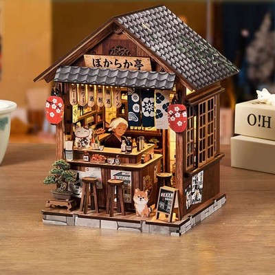 3D Wooden Puzzle Serene Izakaya Book Nook Lights DIY Miniature Dollhouse Kit