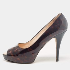 Giuseppe Zanotti BrownBlack Printed Patent Leather Peep Toe Pumps Size 38.5