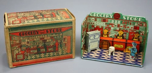 Vintage Marx Home Town Grocery Store w/ Orig. Box & Accessories, Tin, 1930s