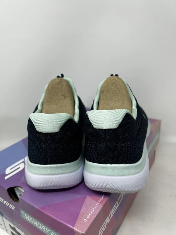 Skechers SUMMITS Women Size 8 Navy Aqua Bungee Laced Slip-On Sneaker Shoes - Image 3 of 4