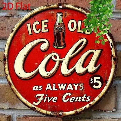 Retro Cola Sign Metal Round 8 in Ice Old  Vintage Style  Man Cave Home Flat