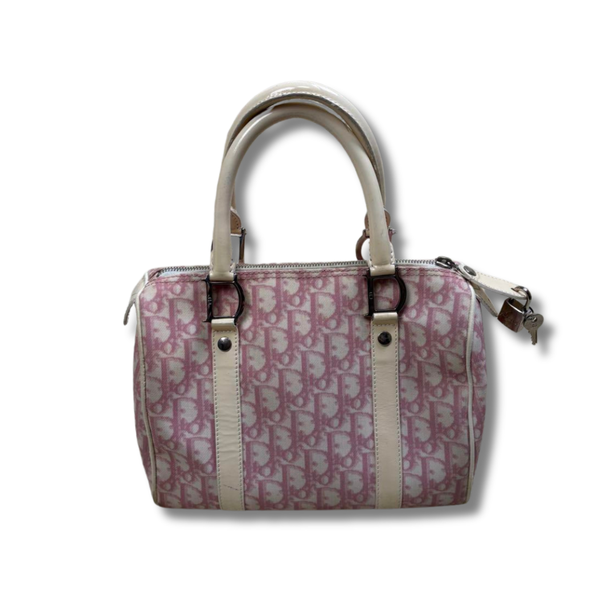 Auth Christian Dior Trotter Mini Boston Bag Pink Canvas Vintage