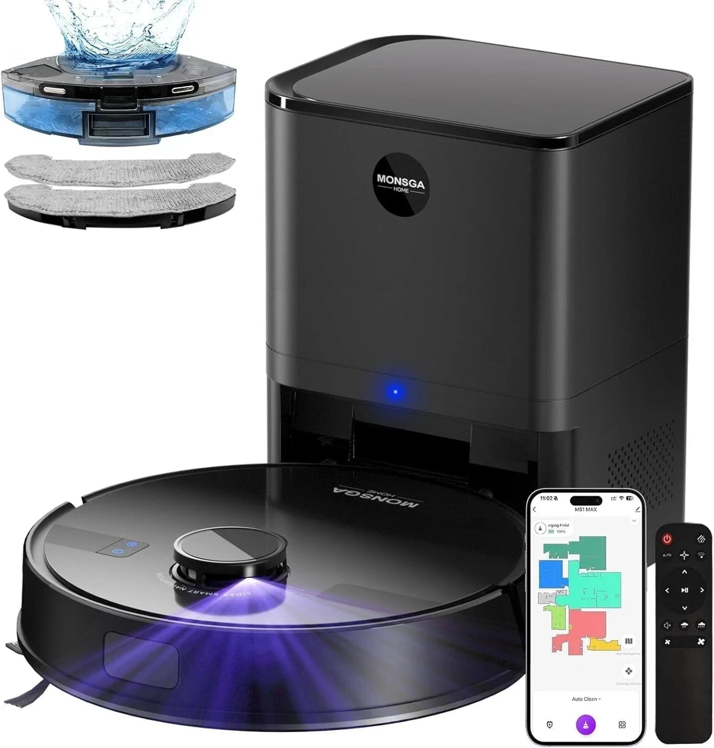 MONSGA MS1MAX Robot Vacuum Cleaner Mop 7000Pa Lidar Self Empty Alexa
Opens in a new window or tab