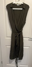 David Jones Wrap Dress Dark Green Size 20 Cupro Viscose Midi