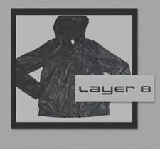 Layer8 Hooded Performance Quick Dry Women’s MEDIUM Full Zip Jacket Pockets Black