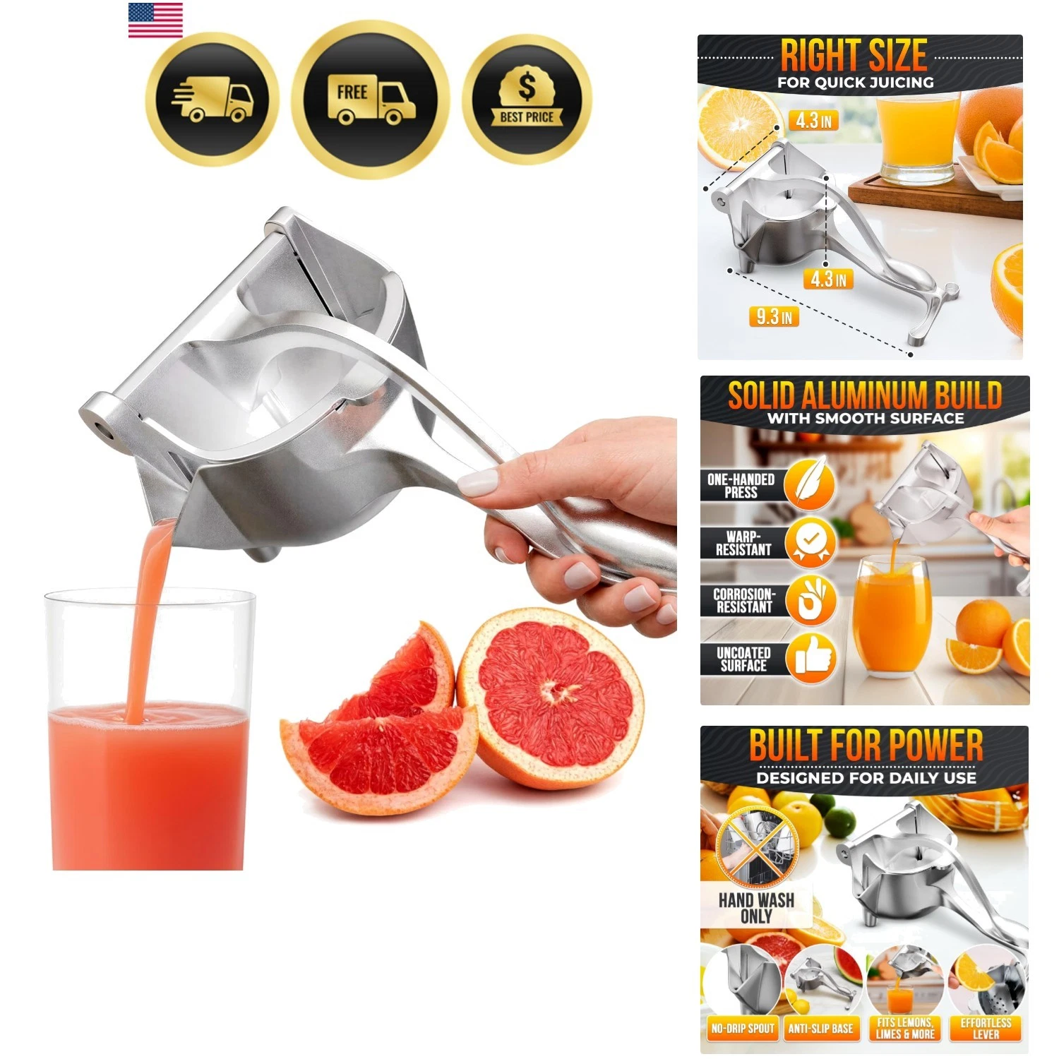 Hand Juicer Squeezer with Ergonomic Heavy Duty Handle – 20 oz Bowl Aluminum L...