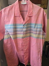 Vintage Button Up Shirt by G. Fox, retro 70  s Pink Stripes Polycotton L 16-16.5