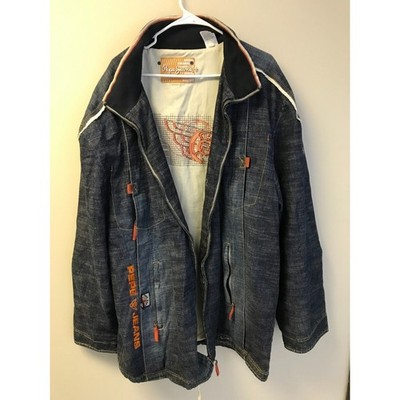 Vtg Pepe Jeans UK London Mens Sz 3XL Blue Jacket Denim Full Zip Textured Logo