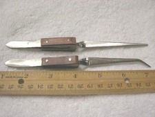 Self gripping tweezers set bent and straight nose stainless steel w/wood handle