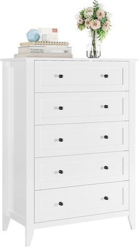 Chest of 5 Drawers Dresser for Bedroom Nightstand Storage Organizer Wood Cabinet - Picture 9 of 16