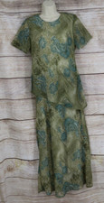 Vintage Green Paisley Dress Womens Size 8 Layered Look Lined Midi Short Sleeve