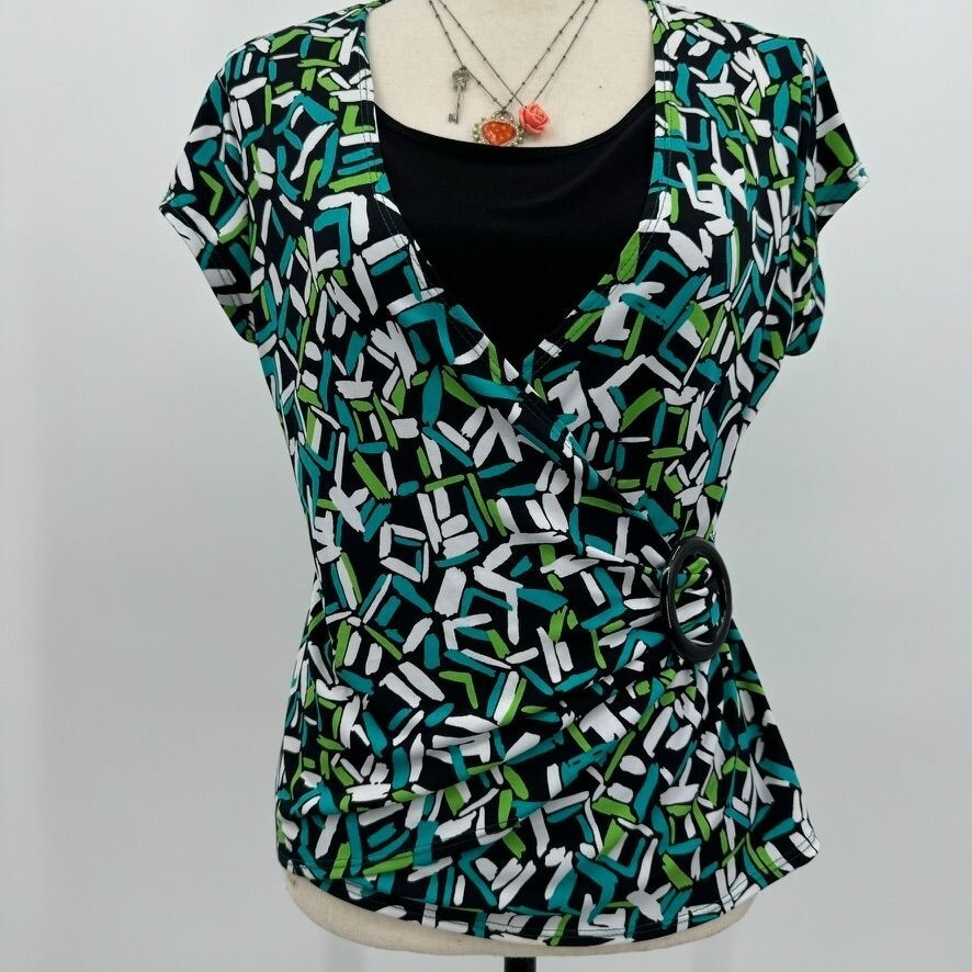 notations petite v-neck patterned blouse - image 1