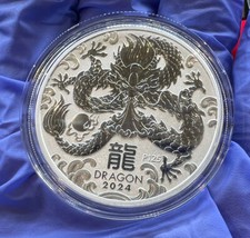 2024 Australian Year of the Dragon 1oz Silver (99.99%) Bullion Coin in capsule