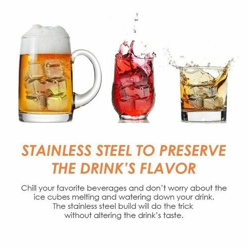 Stainless Steel Ice Cubes Chilling Stones Rocks Reusable for Whiskey Wine Drinks - Picture 6 of 11