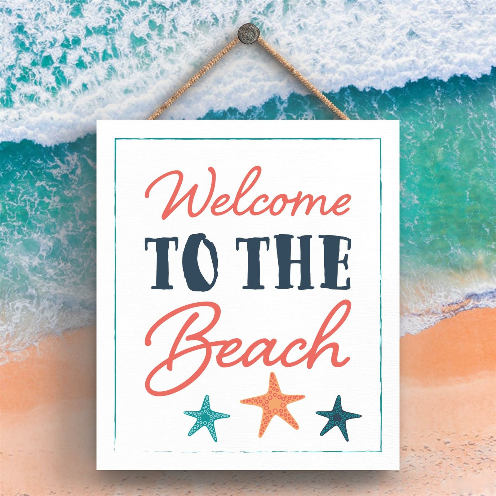 WELCOME TO THE BEACH SEASIDE BEACH THEMED NAUTICAL HANGING PLAQUE
