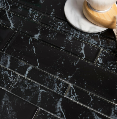 Roslyn Dusk Glass Interlocking Marble Effect Mosaic Wall Tile