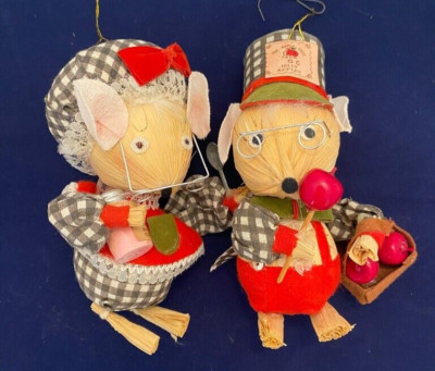 Kurt S. Adler  Vintage Christmas Mice Ornaments Figurine Corn Husk Set of 2