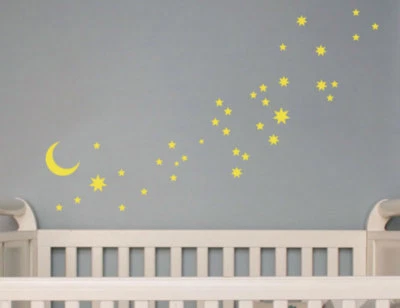 OZDECOCOMAU Moon 47 Stars Night Sky Milky Way Nursery Wall Decals Stickers Removable