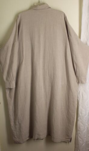 Eskandar Sz 1 Fits Plus 2x 3x Natural Beige Heavy Linen 50"L Duster Jacket Dress - Picture 3 of 7