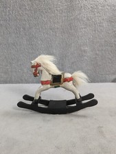 Vintage Hand Painted Wood Rocking Glider White Horse Toy Real White Hair Tail 5"