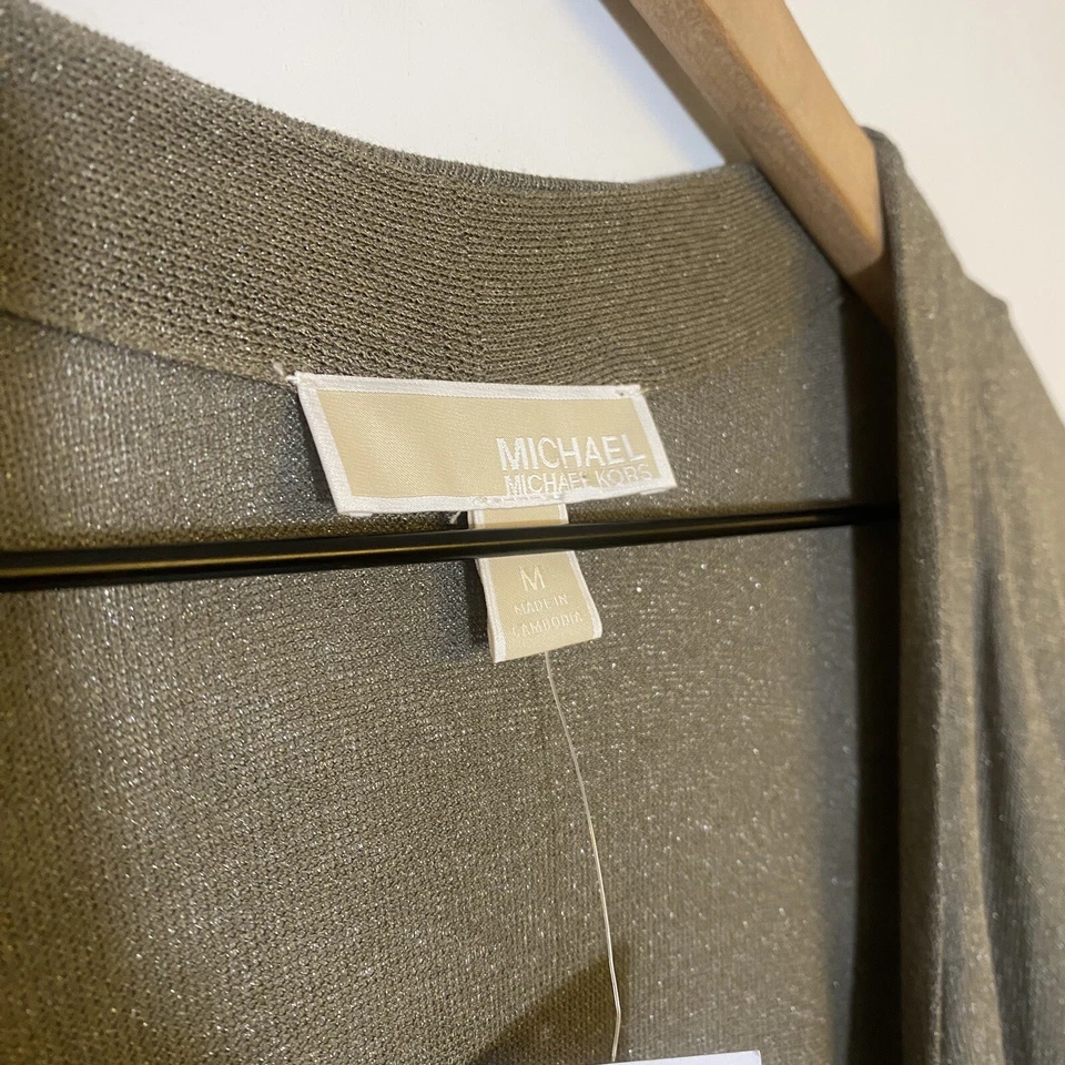 Cárdigan largo para mujer Michael Kors verde safari talla mediana bolsillos nuevo con etiquetas Foto 4 de 4