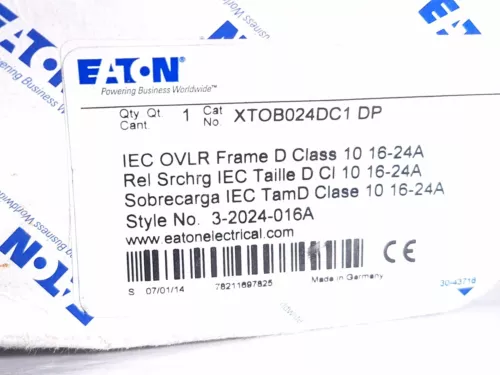 EATON MOELLER XTOB024DC1 DP ADJUSTABLE OVERLOAD RELAY 16-24A - 3 AVAILABLE