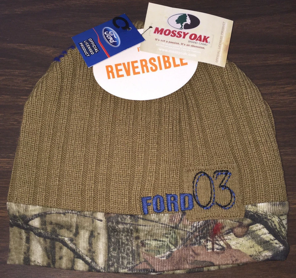 Ford Camouflage Camo Knit Cap Hat, Reversible, Officially Licensed, Mossy Oak